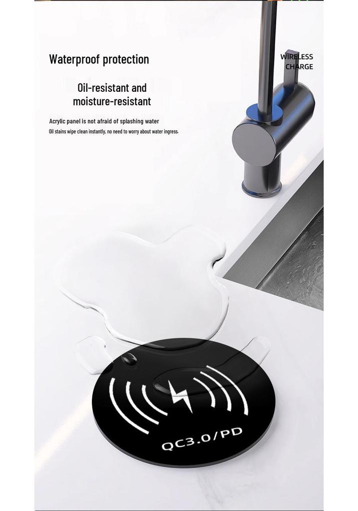 Built-in Wireless Charger Power Strip with Direct Plug-in for Hidden Desktop and Phone