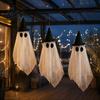 Beleuchtete schwebende Geister für den Außenbereich 3 Stück Halloween Hängende Geister Dekoration, Gruselige Grobmaschige Wiederverwendbare Stoff Dekoration mit Hexenhut Veranda,