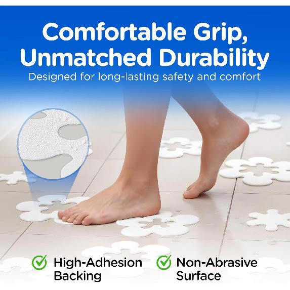 COMPAC HOME Safe-T-Shapes Anti-Slip Bathroom Decals - 7 Large White Daisies with Removable Inner Daisies (14 Total), Flexible Non-Slip Tub & Shower