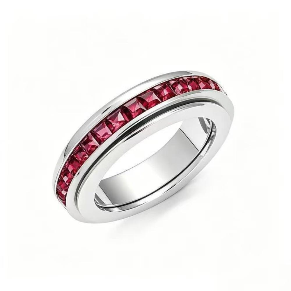 Size 6-10 Stainless Steel Spinner Fidget Ring Cubic Zirconia Lucky Ring Women and Men