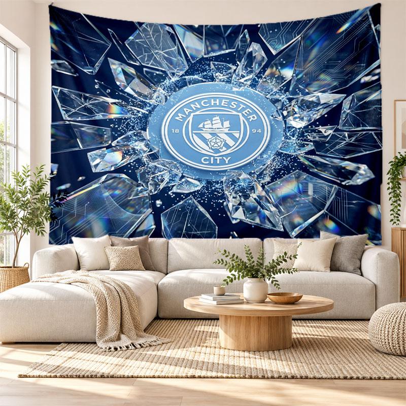 Arazzo da Parete Manchester City, Tessuto Morbido da Appendere, Sfondo Decorativo per Camera da Letto, Arte da Parete per la Casa