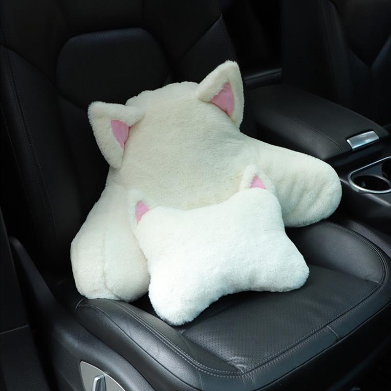 Cute Cartoon Plush Bear Rabbit Car Headrest Waist Pillow Soft Comfortable Cushion Lumbar Support Car Accessories Interior