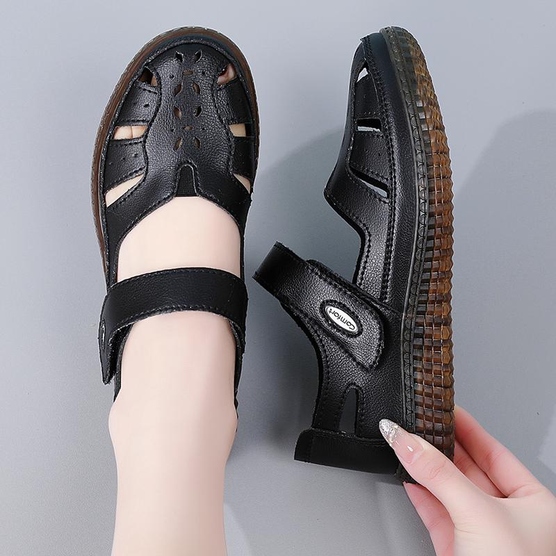 Summer Women's Roman Sandals Mary Jane Beach Breathable Flat Shoes Closed Toe Casual Soft Walking Sandals for Girl Plus Size