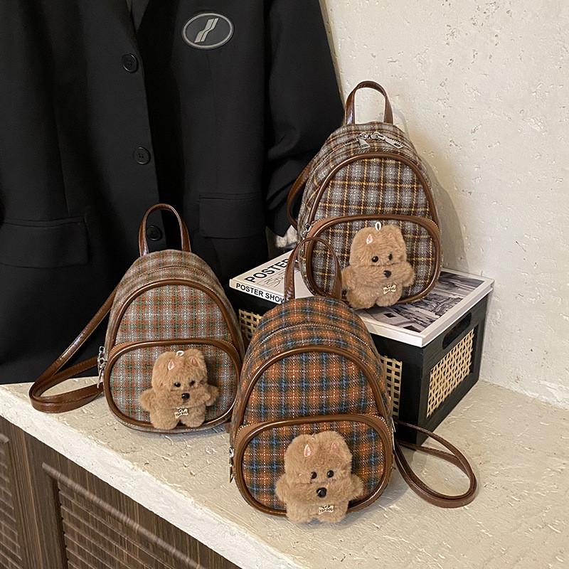 Cute Grid Pattern Womens Mini Backpack With Polyester Lining For Casual Days