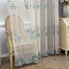 Embroidery Blue Transparent High-end Light Luxury Curtains Window Screen Bedroom Living Room Bay Window Finished Curtains