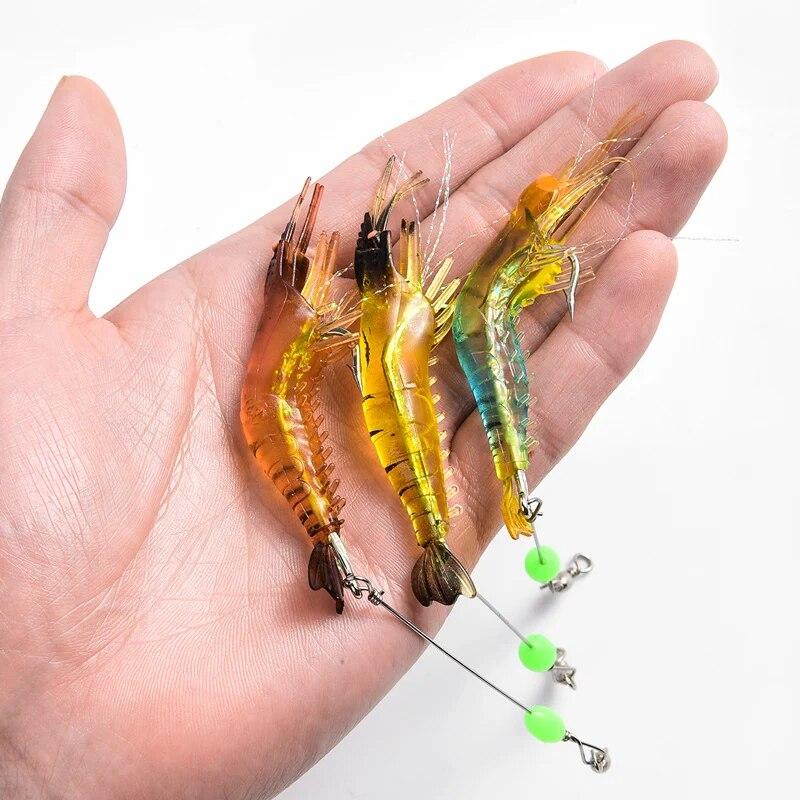 7PCS/Lot Shrimp Soft Fishing Lure 9cm/6g Artificial Bait With Luminous Bead Swivels Hook Lifelike Shrimp Lure Carp Fishing Bait