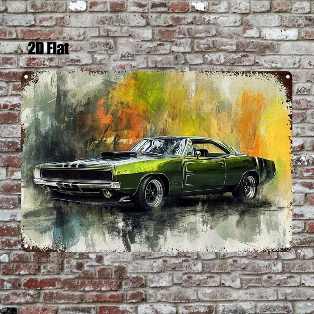 Vintage Muscle Car Tin Sign 8x12, Distressed Retro Garage Decor, Wall Art for Home Bar Cafe.