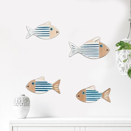 4 Pcs Rustic Wood Fish Wall Art Beach Nautical Wall Hanging Decor Ocean Coastal Theme Fish Wall Sculpture for Home Bathroom Bedroom Lake House