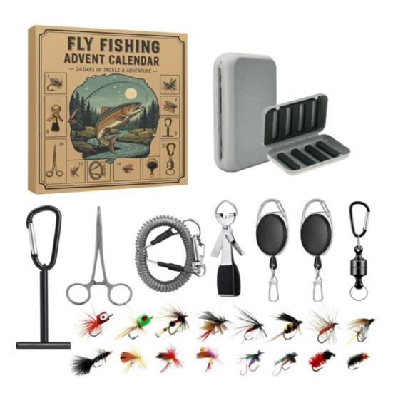 2025 Fly Fishing Advent Calendar 24 Days Christmas Fishing Countdown Calendar with 24 Pcs Fly Lures Hooks Baits Holiday Gifts for Men Fishing Lovers