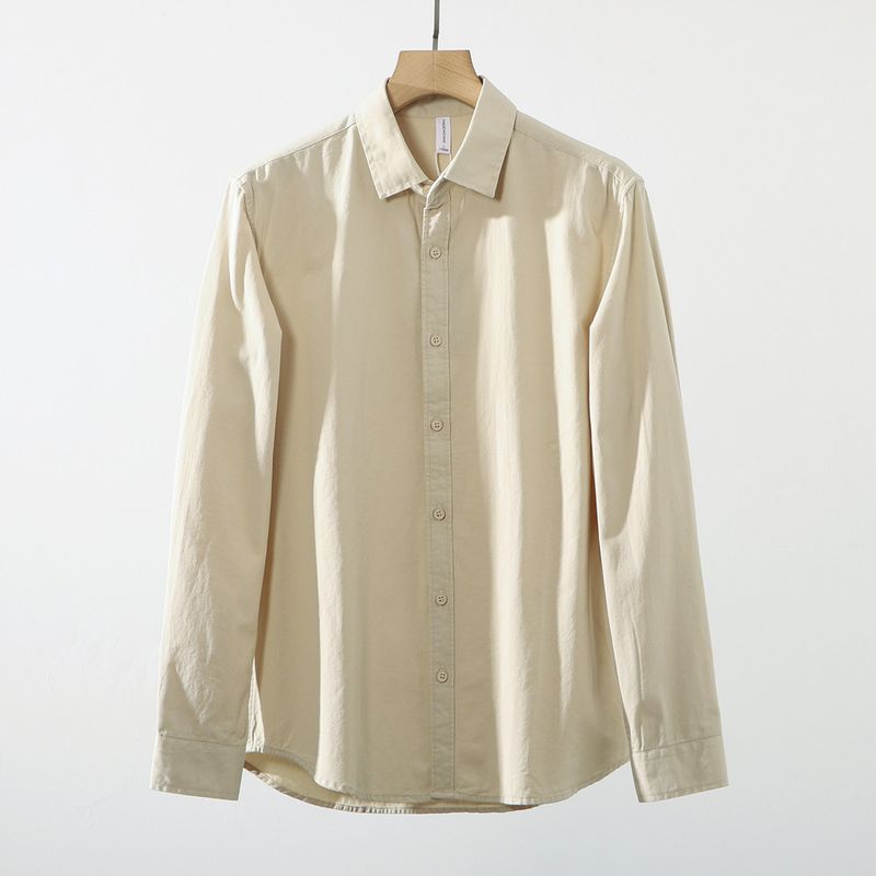 Heavyweight Twill Cotton Washed Comfortable Breathable Loose Casual Turn-Down Collar Long-Sleeve Shirt Men's Spring and Autumn Solid Color Shirt