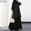 ZANZEA Women Long Sleeve Blouse and Pleated Skirts Casual Two Piece Suit Sets