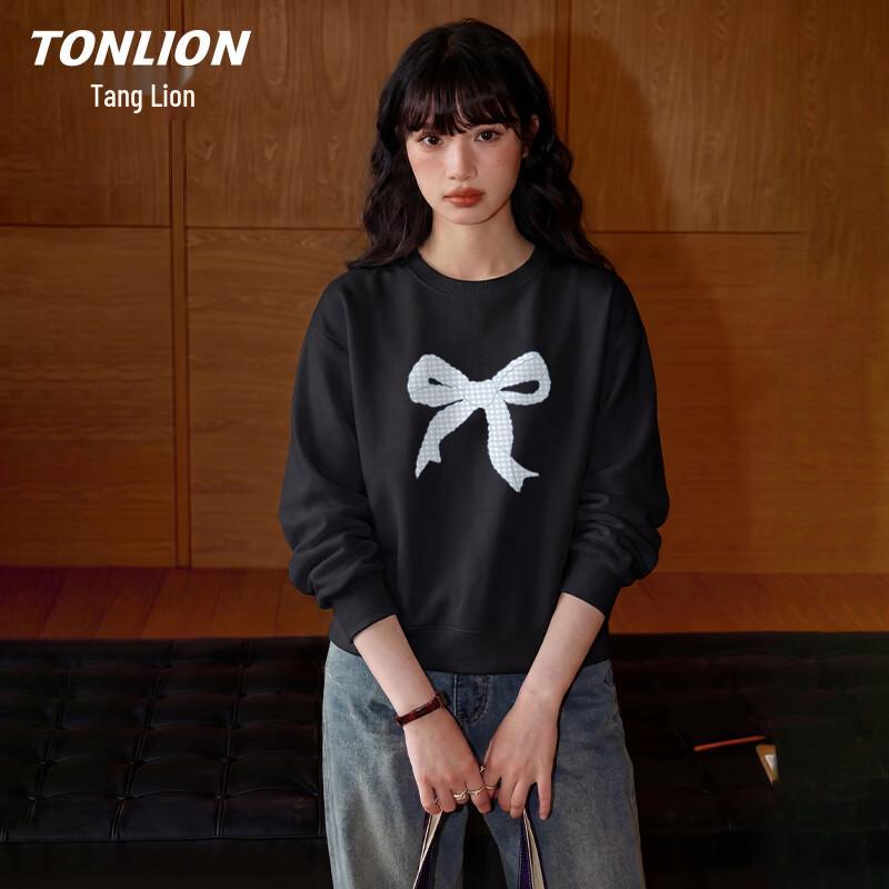 TonLion Women's Loose Bowknot Crew Neck Sweatshirt