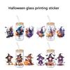 Halloween 16Oz Glass Cup Transfer Sticker Cartoon Girl Design Waterproof Decorative Adhesive Decal for Party Home Decors