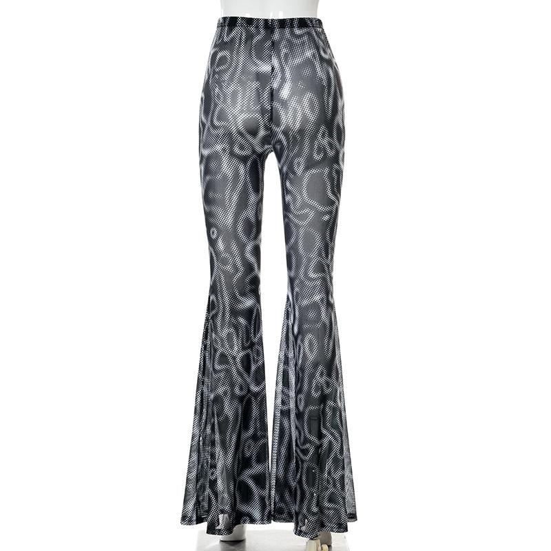 Waist High Women Summer Pants Pants Ladies Beach Sexy Seethrough Floralprint Trousers