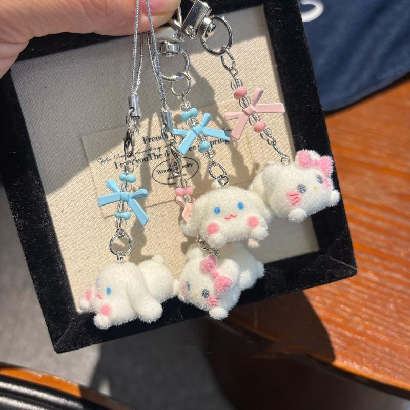 Cartoon Flocking 3D Hello Kitty Pendant Keychain Kawaii Phone Chain Pendant Backpack Hanging Decoration Accessories Gifts