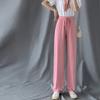Thin Ice Silk Wide-leg Pants for Women In Summer Student Korean Style Loose Drape and Versatile High Waist Elastic Thin Straight Tube