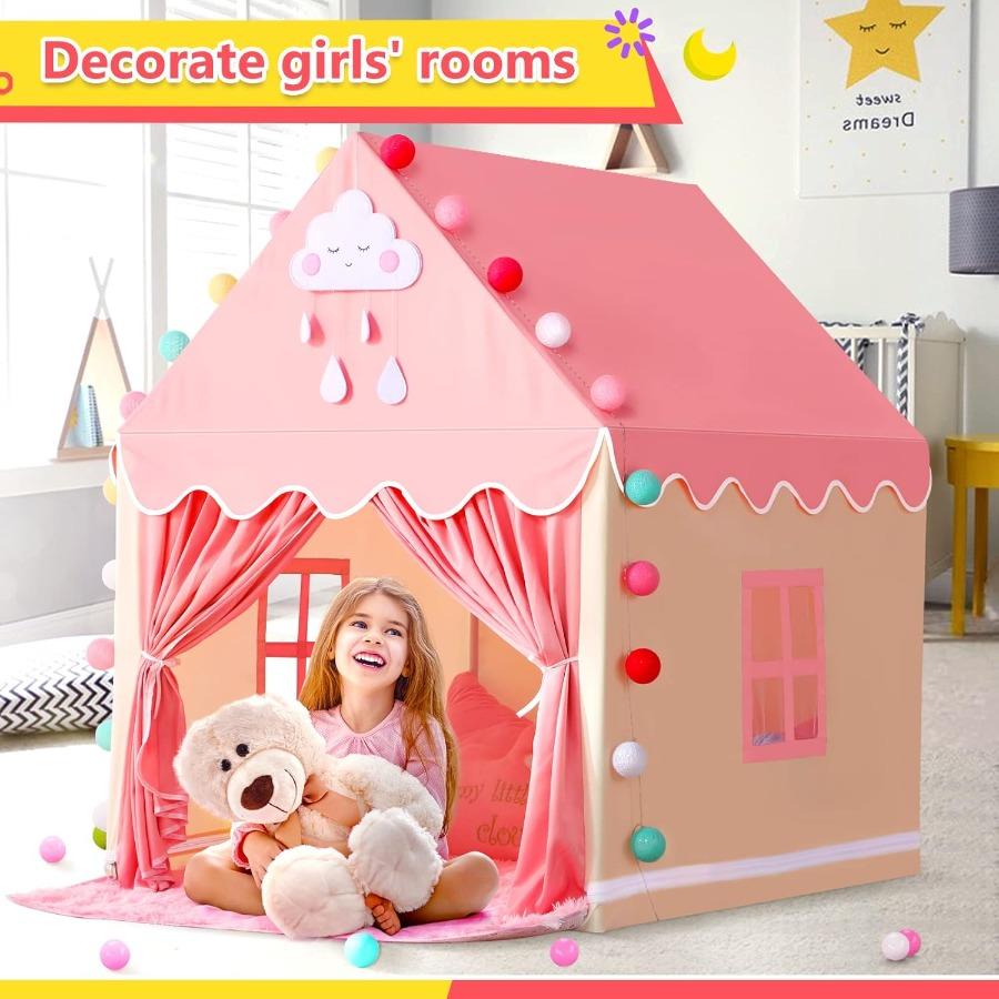 Pink Big Fairy Playhouse Designed for Girls Enjoy Tent Featuring Rug Princess Castle Tent Present Toy Designed for Toddler Long-Lasting Fabric Enjoy