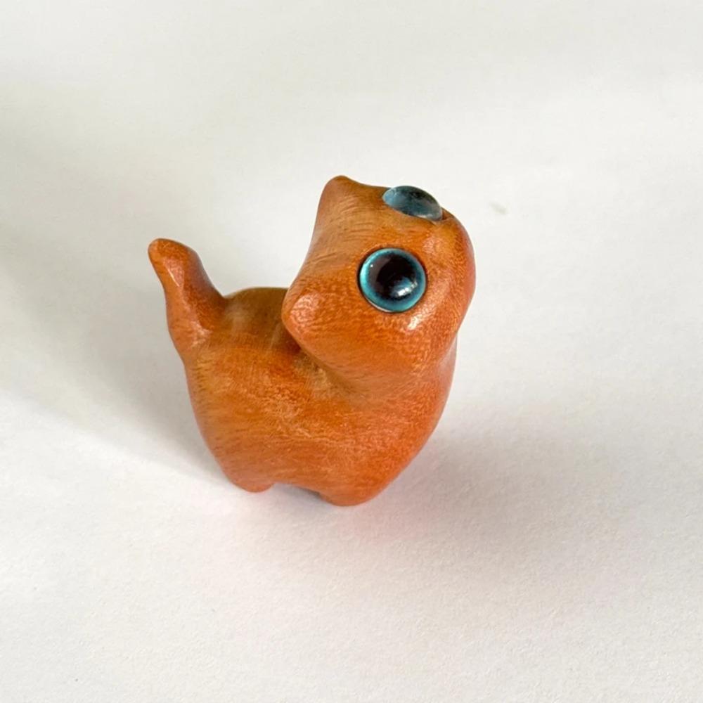 Grünes Sandelholz Glückskatzenfiguren Desktop-Ornament, Holz Tierstatue, Niedliche schiefköpfige neugierige Katze für Heimdeko, Als Geschenk