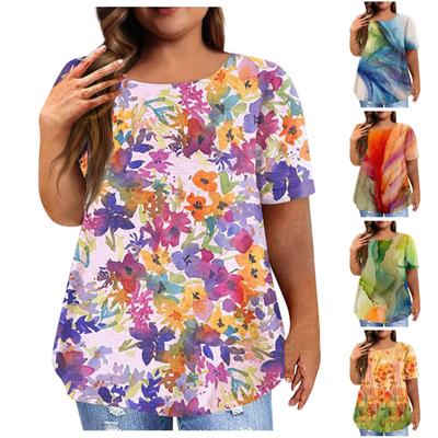 Damska koszulka z krótkim rękawem i okrągłym dekoltem T-shirt plus size z nadrukiem Casualowe topy