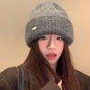 Korean version gray knitted wool hat women's season versatile face small hat big head circumference ear protection cold hat