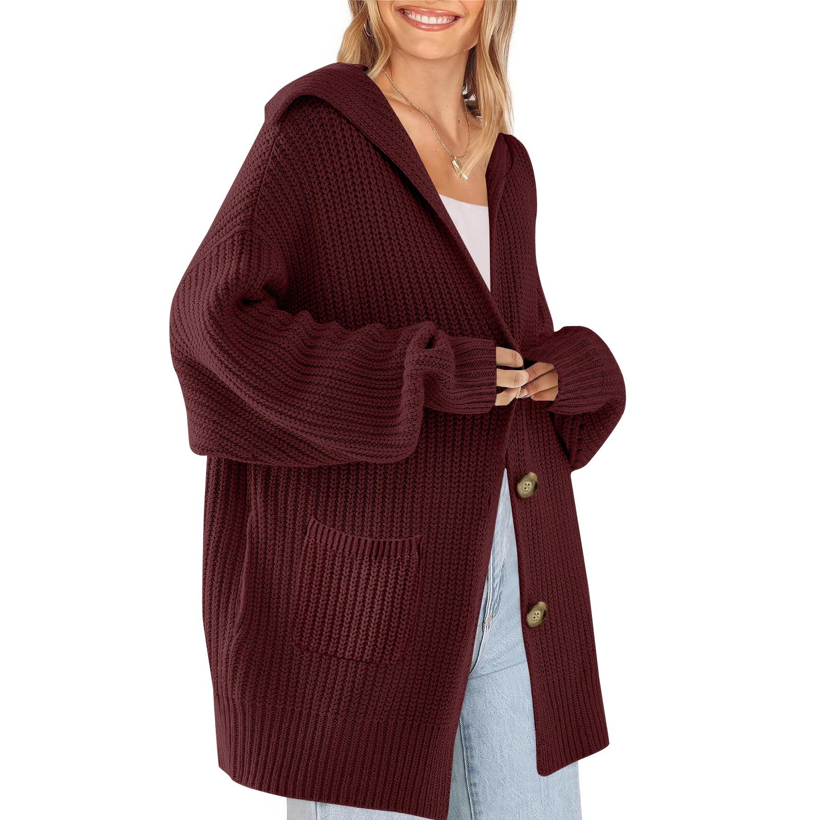 

Женский кардиган, свитер, вязаные кардиганы большого размера с длинными рукавами на пуговицах XL винный