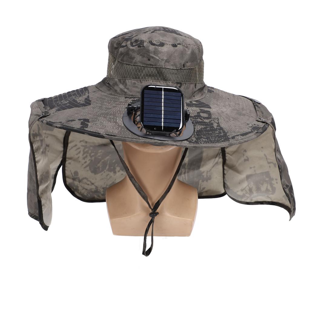 Solar Fan Sun Hat USB Rechargeable   UPF50 Waterproof Wide Brim Fishing Hat with Neck Flap for Beach Garden Outdoor Sports