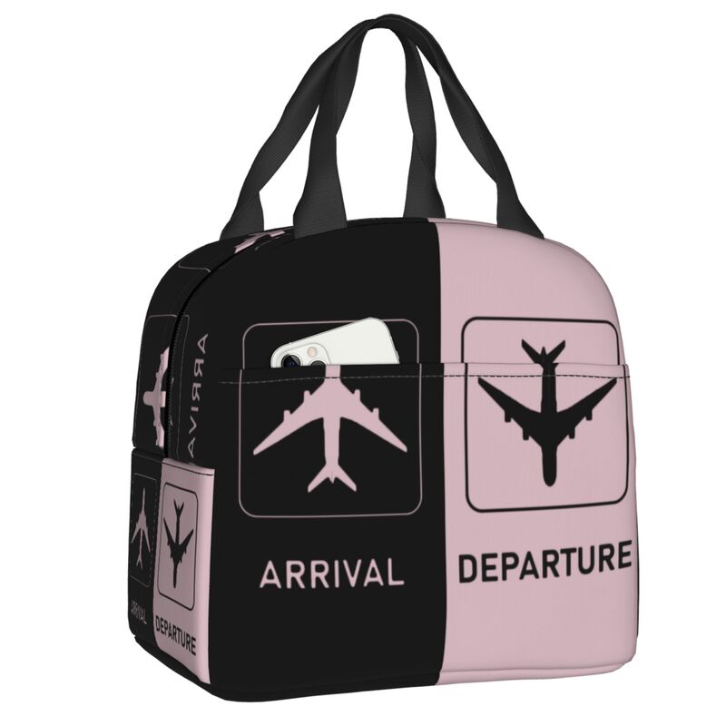Aviation Arrival Departure Thermal Insulated Lunch Bag Aviator Airport Plane Portable Lunch Tote for Picnic Storage Food Box