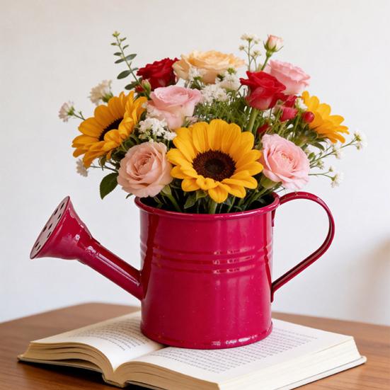Colorful Iron Floral Container Metal Watering Can for Outdoor Plants, Small Kettle with Handle Decorative Plant Jug Succulents Garden Flowers,