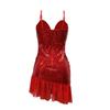 Women's Sequin Halter Dress Dinner Dress Wrap Hip Short Dress Patchwork Lotus Hem