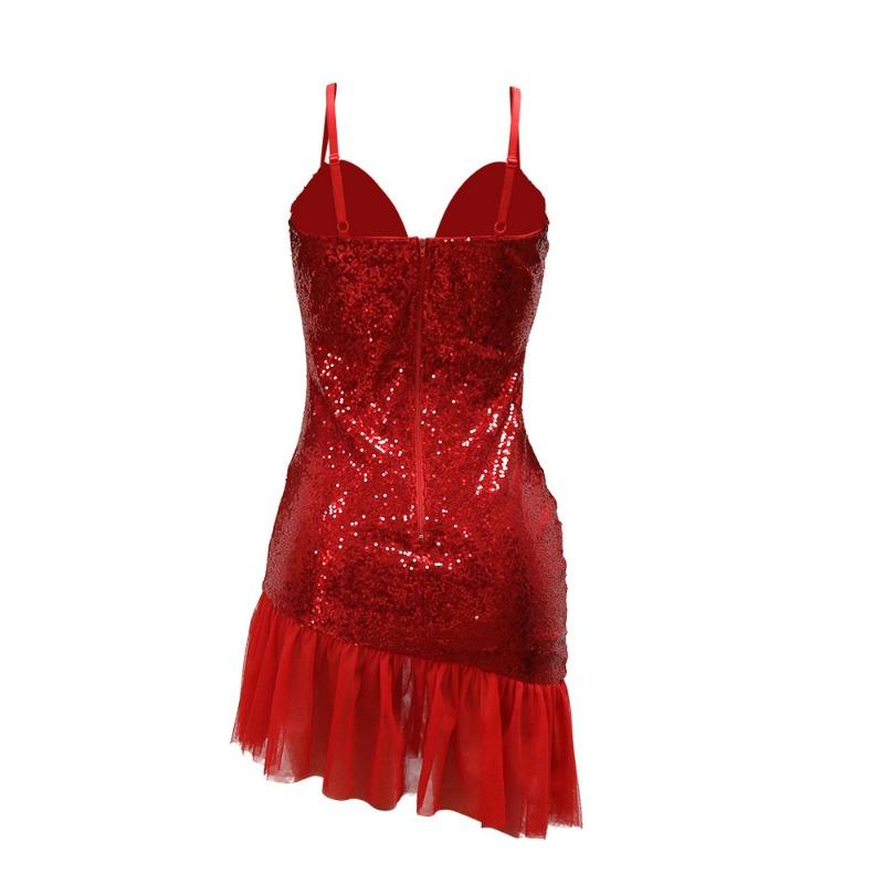 Women's Sequin Halter Dress Dinner Dress Wrap Hip Short Dress Patchwork Lotus Hem