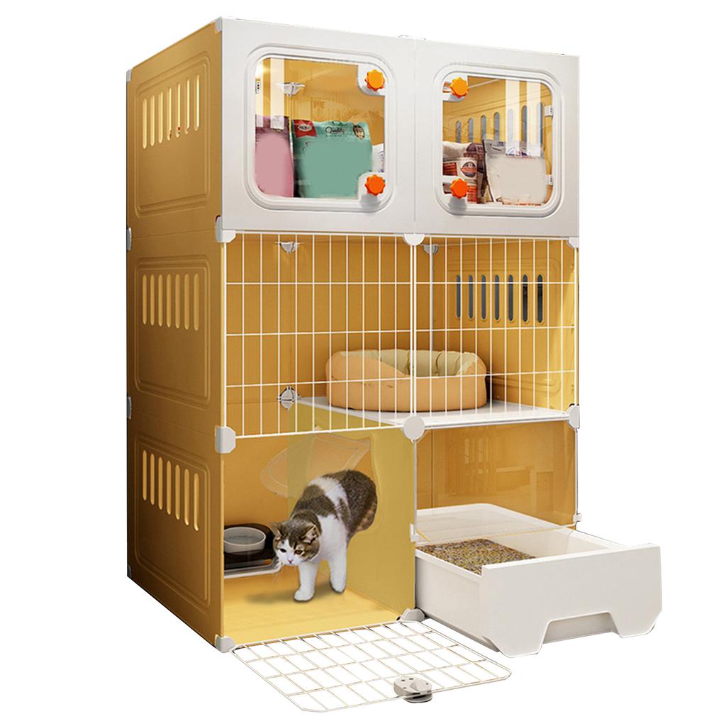 Integrierte Katzenhaus-Hängematte Katzenbox Indoor-Katzengehege Kratzbaum DIY Metalldraht Katzenzwinger Katzentoilette für Katzen Villa