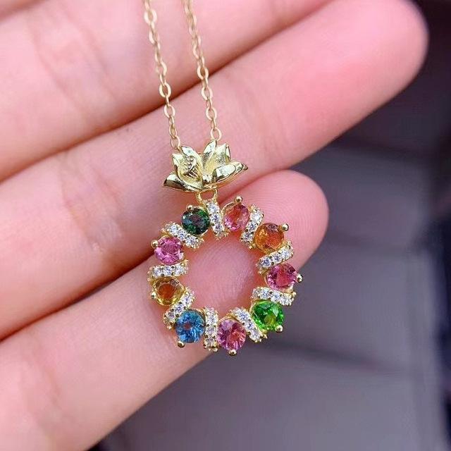 Keluaran Terbaru Liontin Kalung Bundar Besar Topas Warna-warni Natunal Warna-warni Emas 18K Mewah Untuk Wanita Perhiasan Mode