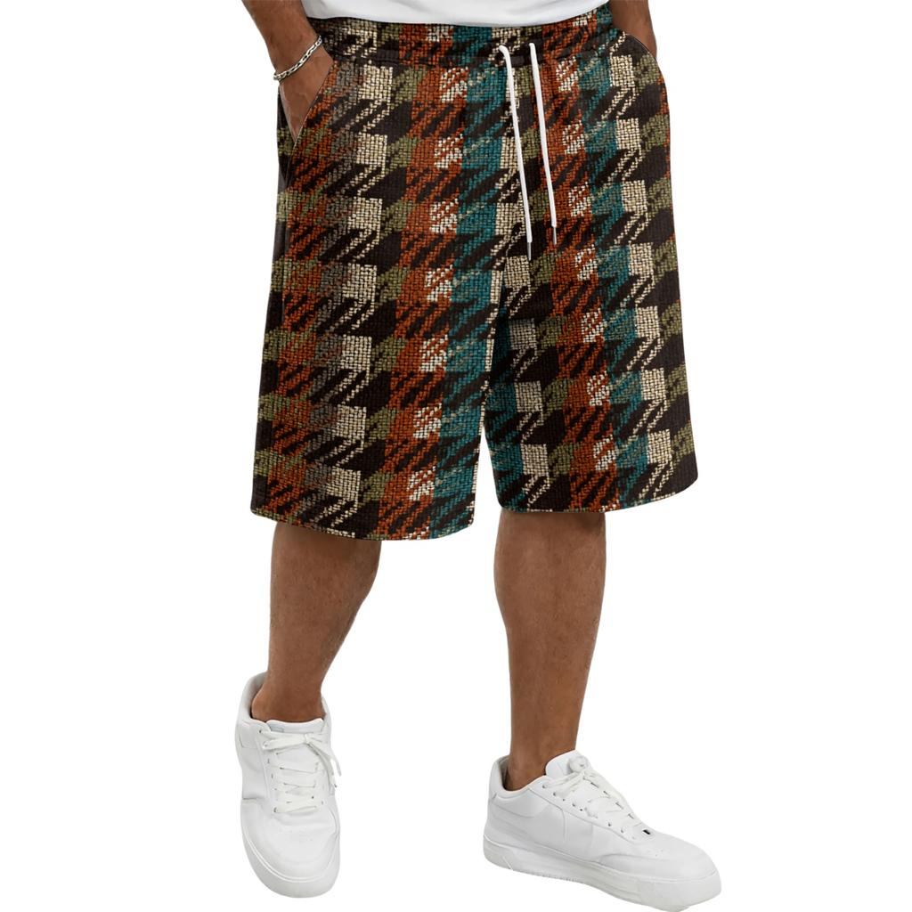 Mens Plaid Drawstring Waist Casual Shorts Relaxed Fit Knee Length Soft Fabric Lightweight Plaid Shorts for Daily Wear