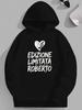 Hand Drawn Black Heart with Italian Text | Plus Size Unisex Hooded Sweatshirt, Casual Style, Long Sleeve, Loose Fit, Slight Stretch Fabric