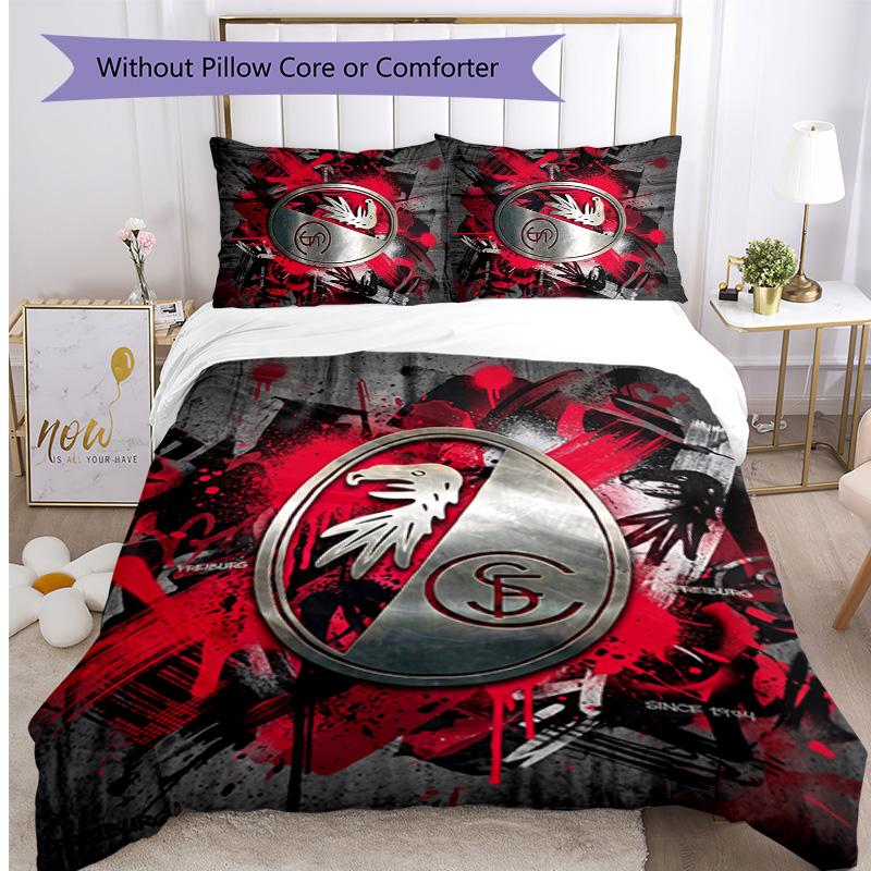 Set Lenzuola Stampato 3 Pezzi SC Freiburg FC Copripiumino Traspirante con Federe Biancheria da Letto Decorativa per Camera da Letto Casa