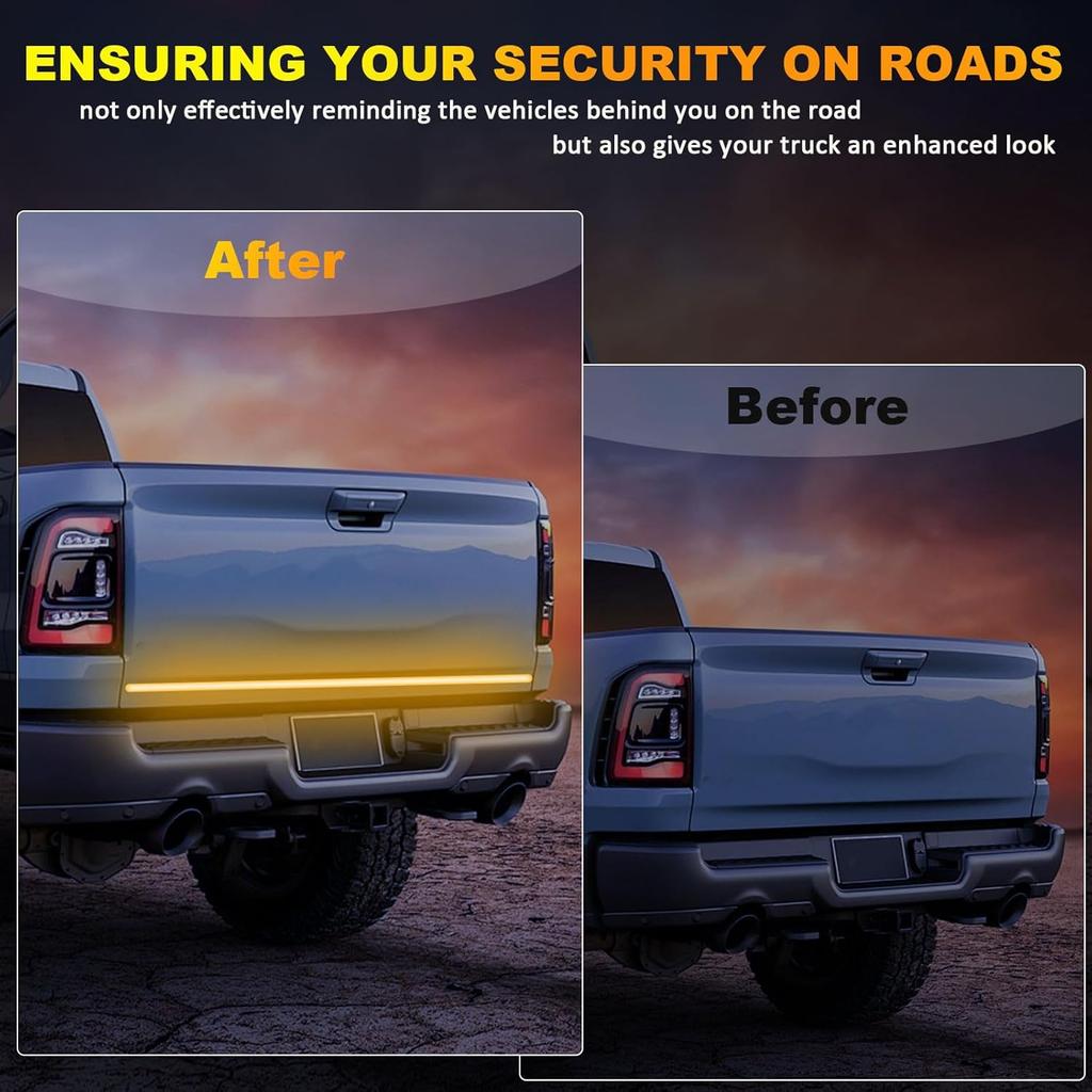 YUGUANG 60 Inch Truck Tailgate Light Bar, Triple Row LED Tailgate Light Strip With Brake Reverse Sequential Turning Signals Strobe Lights