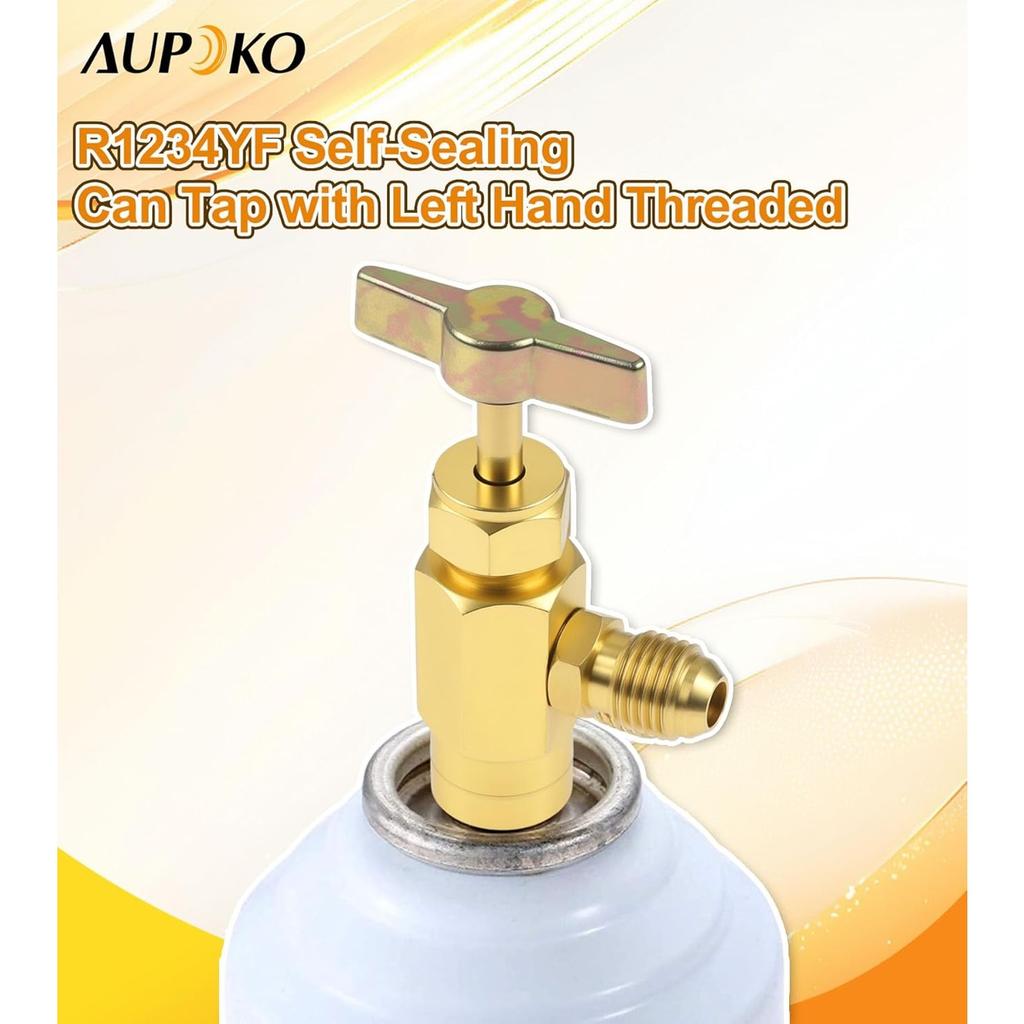 R1234YF Self-Sealing Can Tap with Left Hand Threaded, 1/2’’ To 1/4’’ SAE Dispenser Valve AC Refrigerant Bottle Opener, Fits for R1234YF Automotive Air