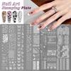 1 Sheet Etched Nail Art Stencil High-Precision Bow Flower Lace Checkered Nail Decal Sheets For Reusable Manicure Transfer Tool
