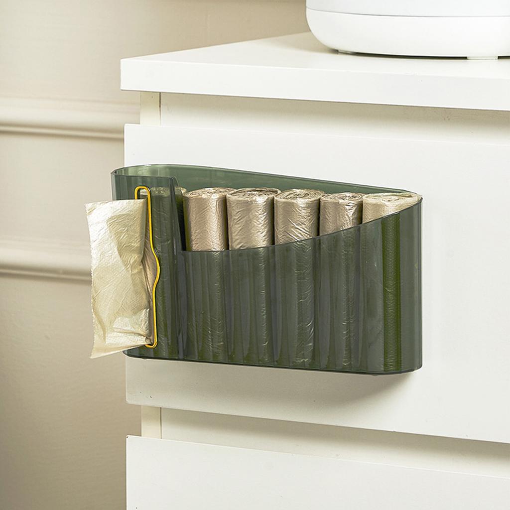 Trash Bag Dispenser Clear Punch Wall Mount Garbage Bag Roll Holder Storage Space Saving for Kitchen Bathroom
