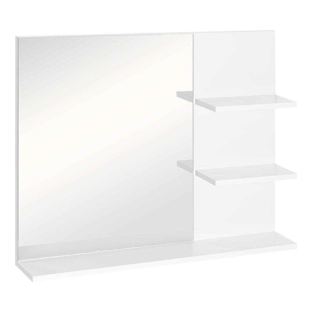 Modern Bathroom Mirror, Wall-mounted Vanity Mirror with 3 Tiers Storage Shelves for Make Up, White