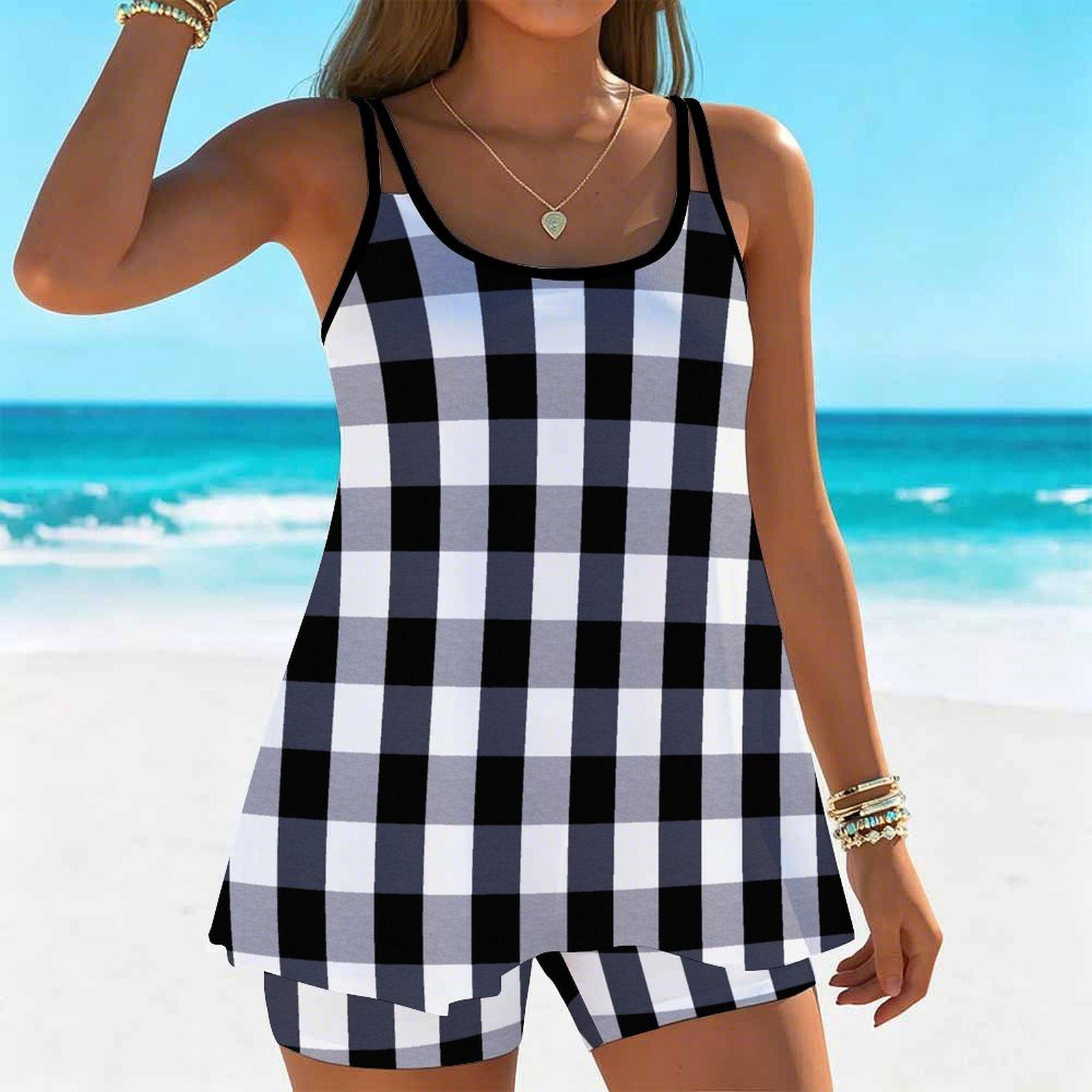 Women s Swimwear Tankini 2 Piece Swimsuit Marble Dark Pattern Pattern Vacation Bathing Suits XS