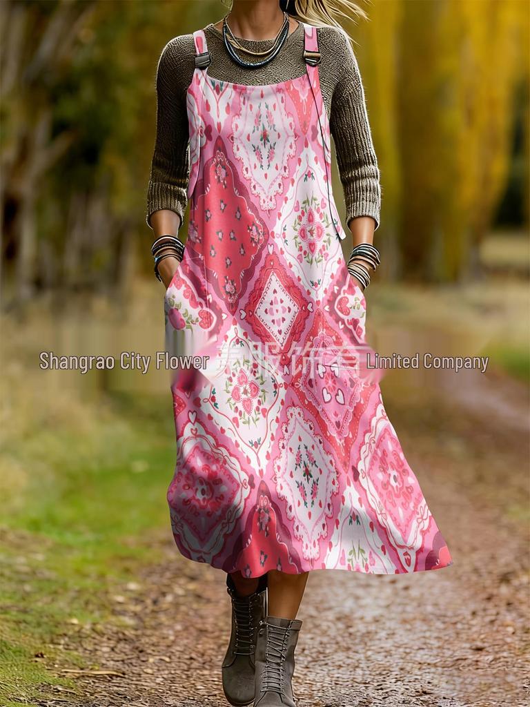 2026 Spring Women's Retro Ethnic 3D Print Dress