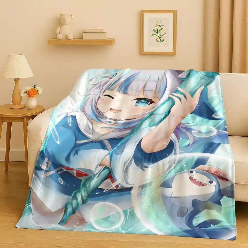HD Anime Gawr Gura Hololive Cartoon Cute Girl Flannel Blanket,Ultra Soft Warm Plush Throw for Home Bedroom Bed Sofa Cover Gift