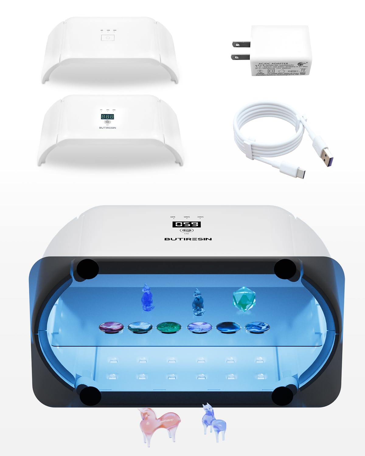 

BUTIRESIN Усовершенствованный УФ-свет с двойными настройками и 300 48 окружающим светом Большая УФ-лампа для смолы DIY ремесла ювелирные изделия Цифровой дисплей Таймер 2-в-1 белый