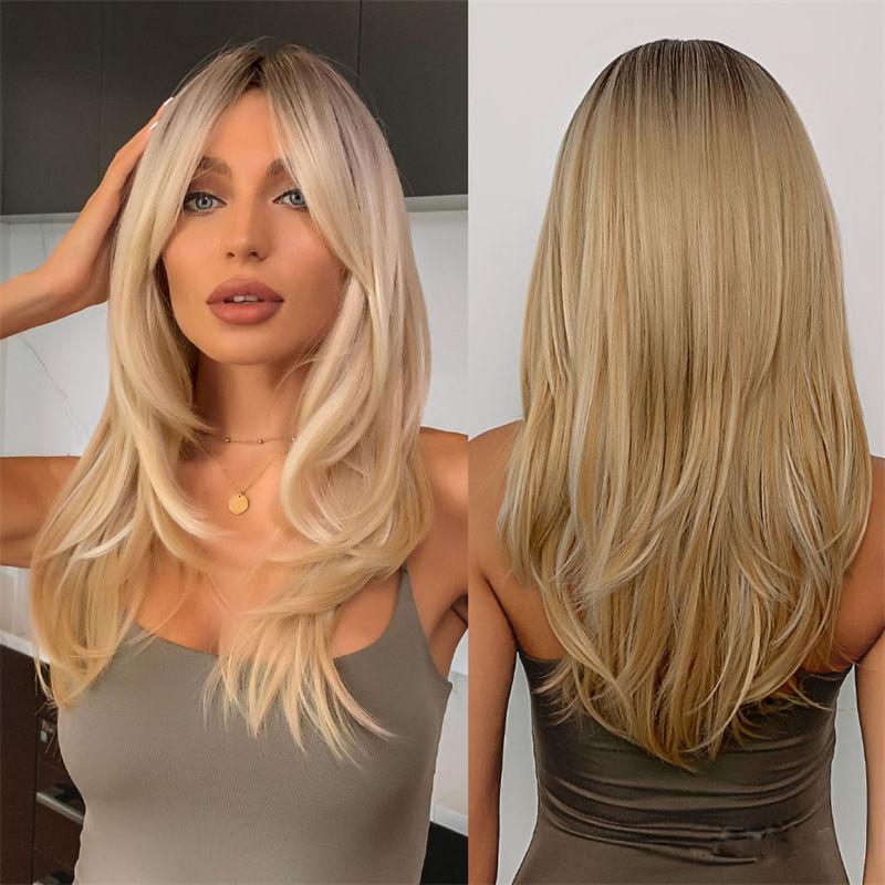 

High-Temperature Micro Volume Hair Tail Gradient Golden Eight-Character Bangs For Women Fiber Wig