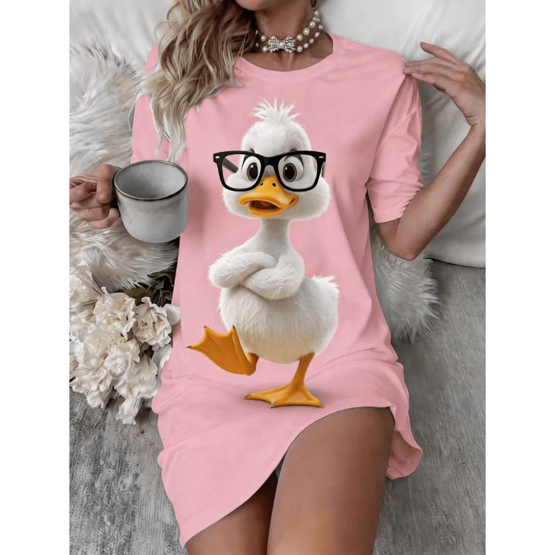 New Size Plus Western Cute Duck Pajamas, Women'S Nightgown Dress, Machine And Hand Washable