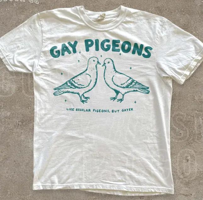 T-shirt Piccioni Gay Divertente Maglietta Pride LGBTQ Maglietta Grafica Queer Vintage