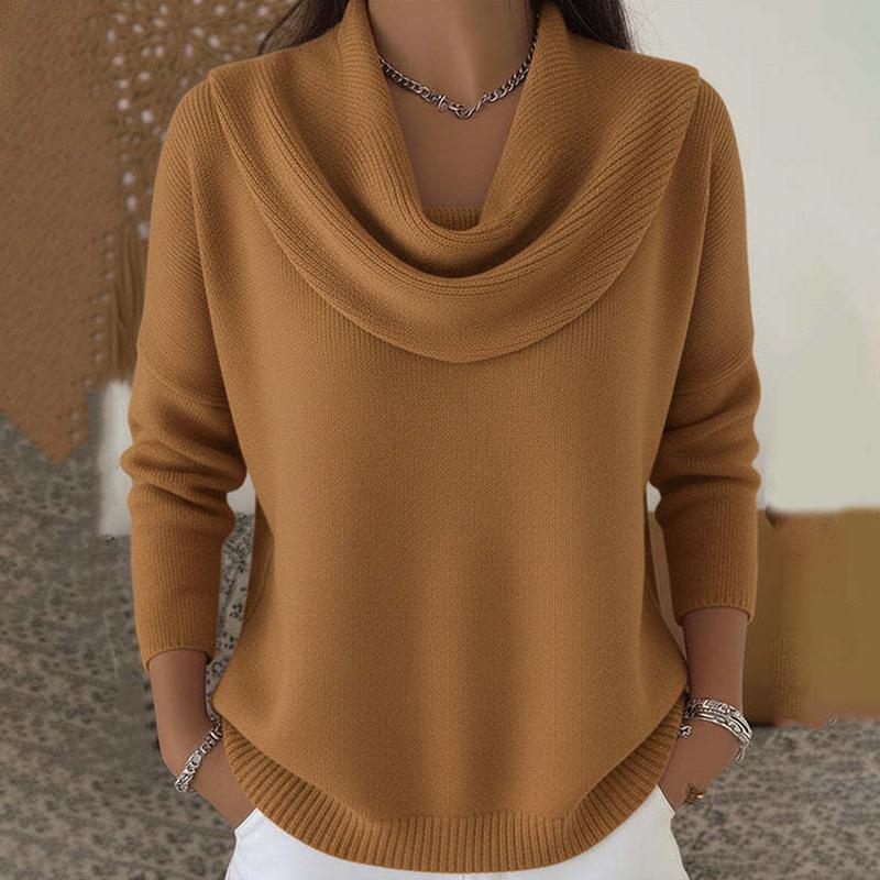 Женский вязаный свитер с длинным рукавом в стиле пэчворк, свободный крой, осень-зима, однотонный, с воротником-шарфом, пуловер, повседневный, модный, элегантный топ, уличная мода S