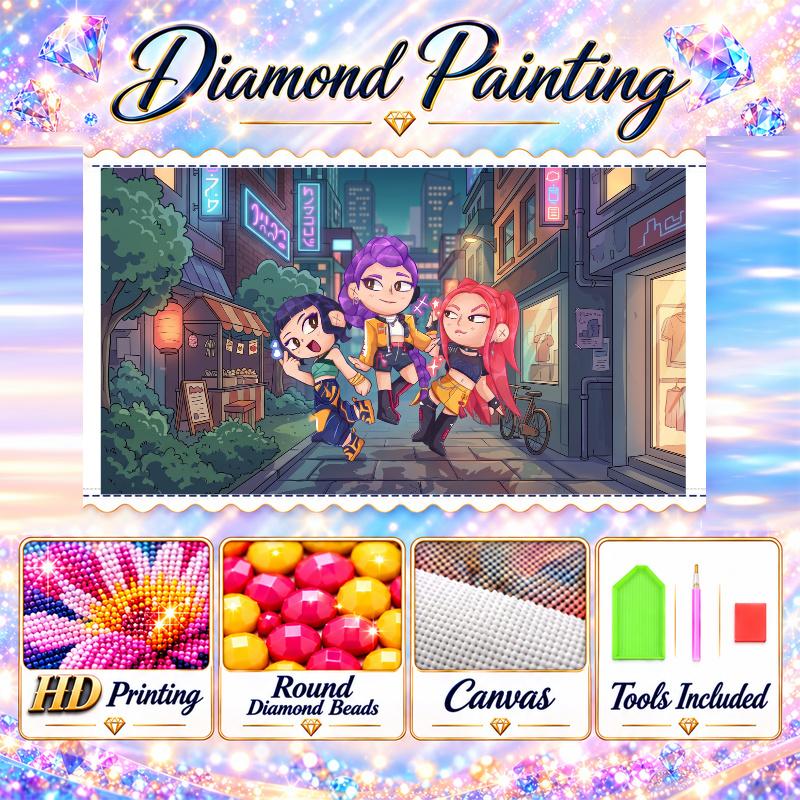 Kpop Demon Hunters Zestaw do malowania diamentami 5D DIY Pełne wiercenie Sztuka diamentowa Dekoracja ścienna do domu