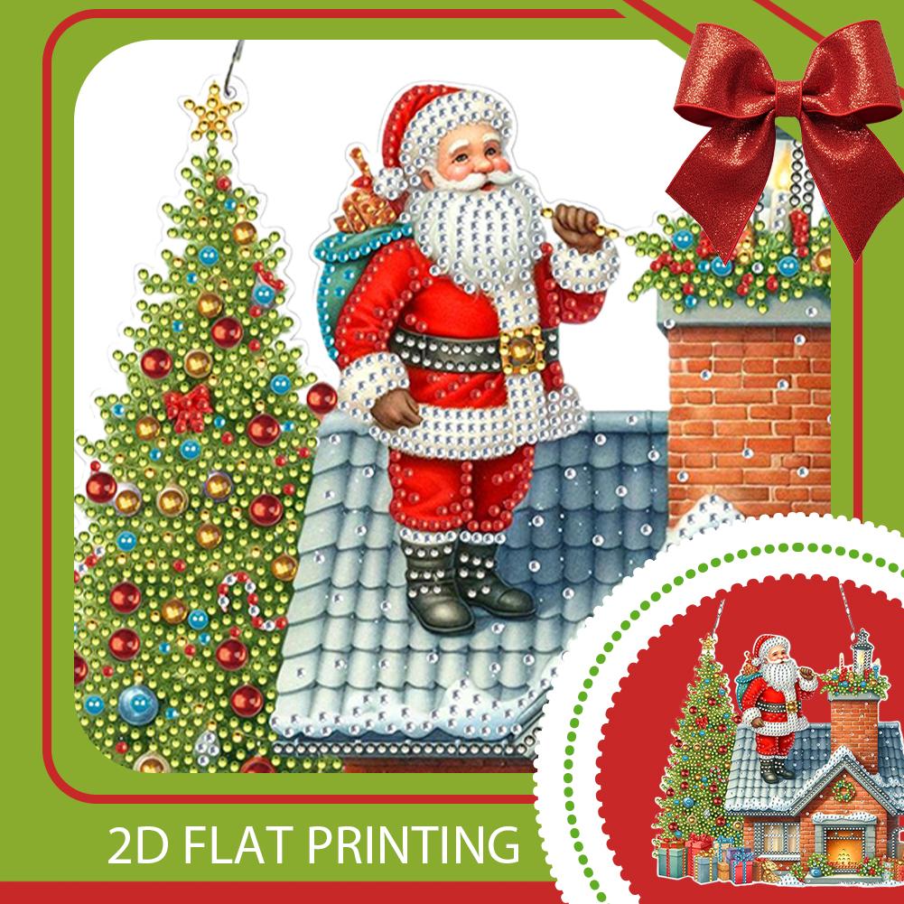 2D Flacher Weihnachtlicher DIY Strass Diamant Kunst Fensteranhänger Beidseitiger Druck Einseitiger Bohrer DIY Heimdeko Hängender Anhänger